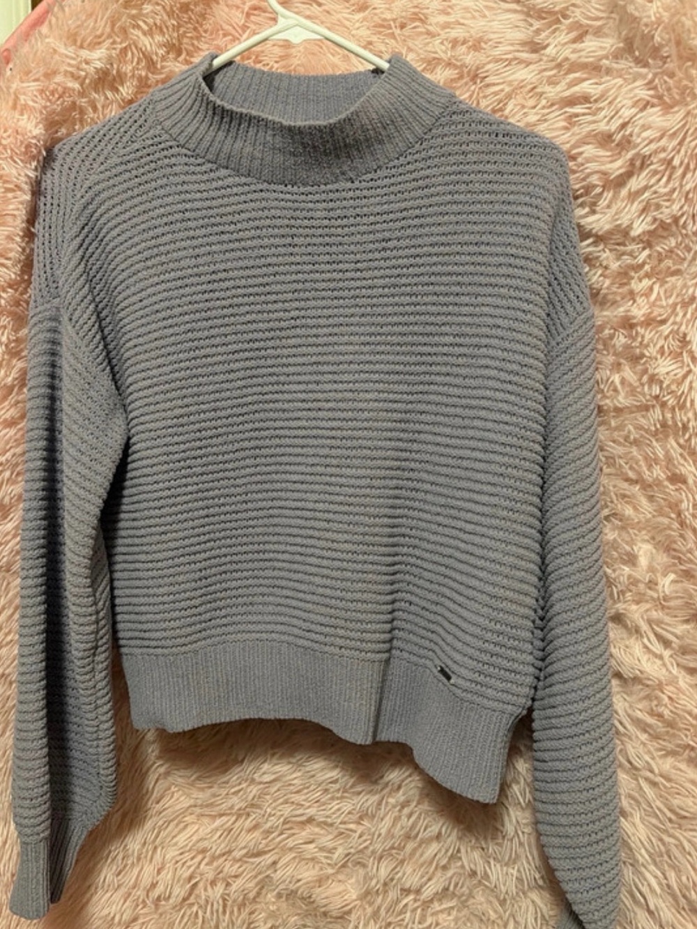 Hollister Gray Ribbed Mock-Neck Sweater